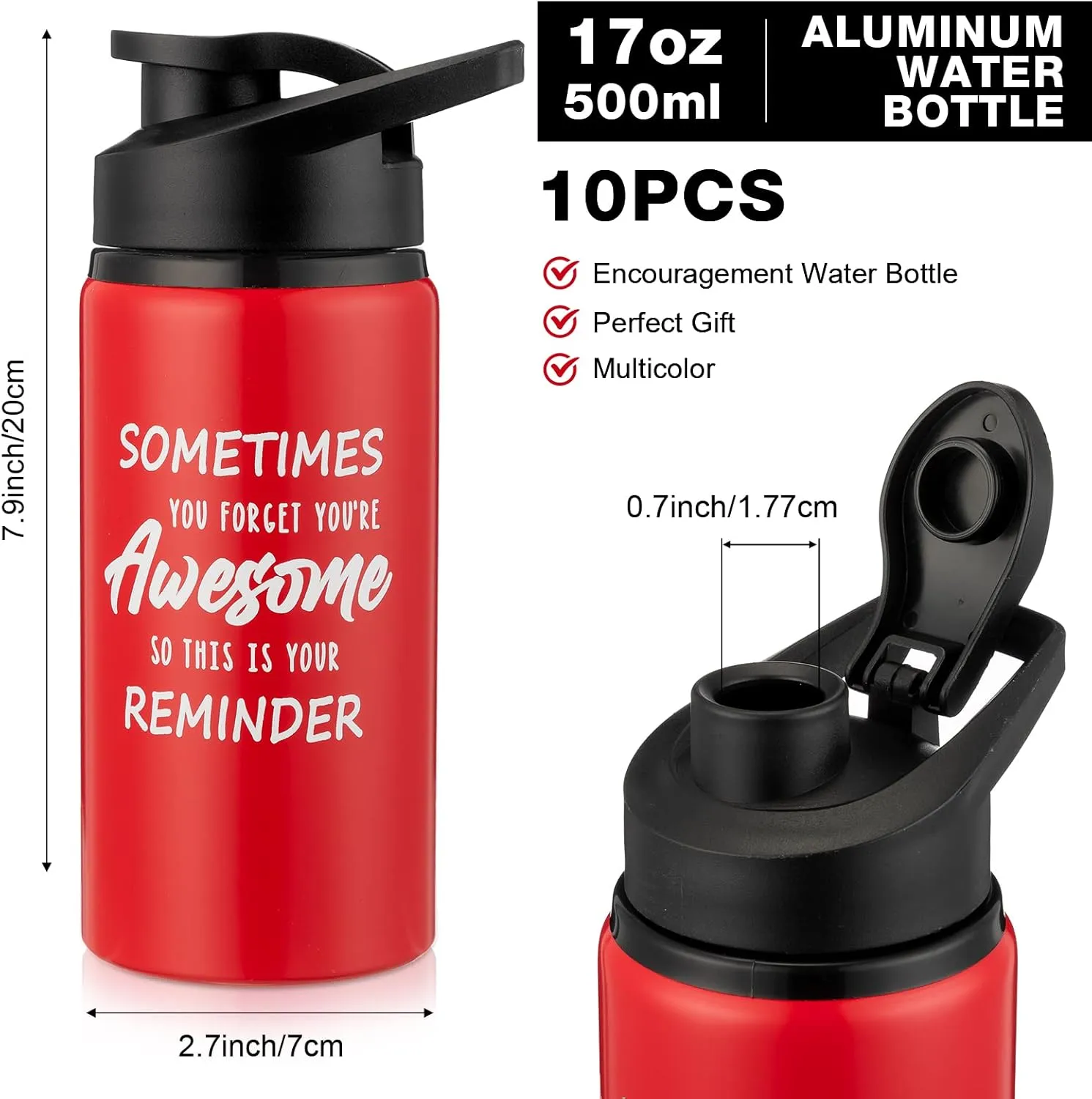 10 Pcs Thank You Appreciation Gifts for Graduation Aluminum Water Bottles Bulk with Snap Lids Lightweight Leak Proof Sports Travel Water Bottle for Gym Camping Hiking(17 Oz,Multicolor)