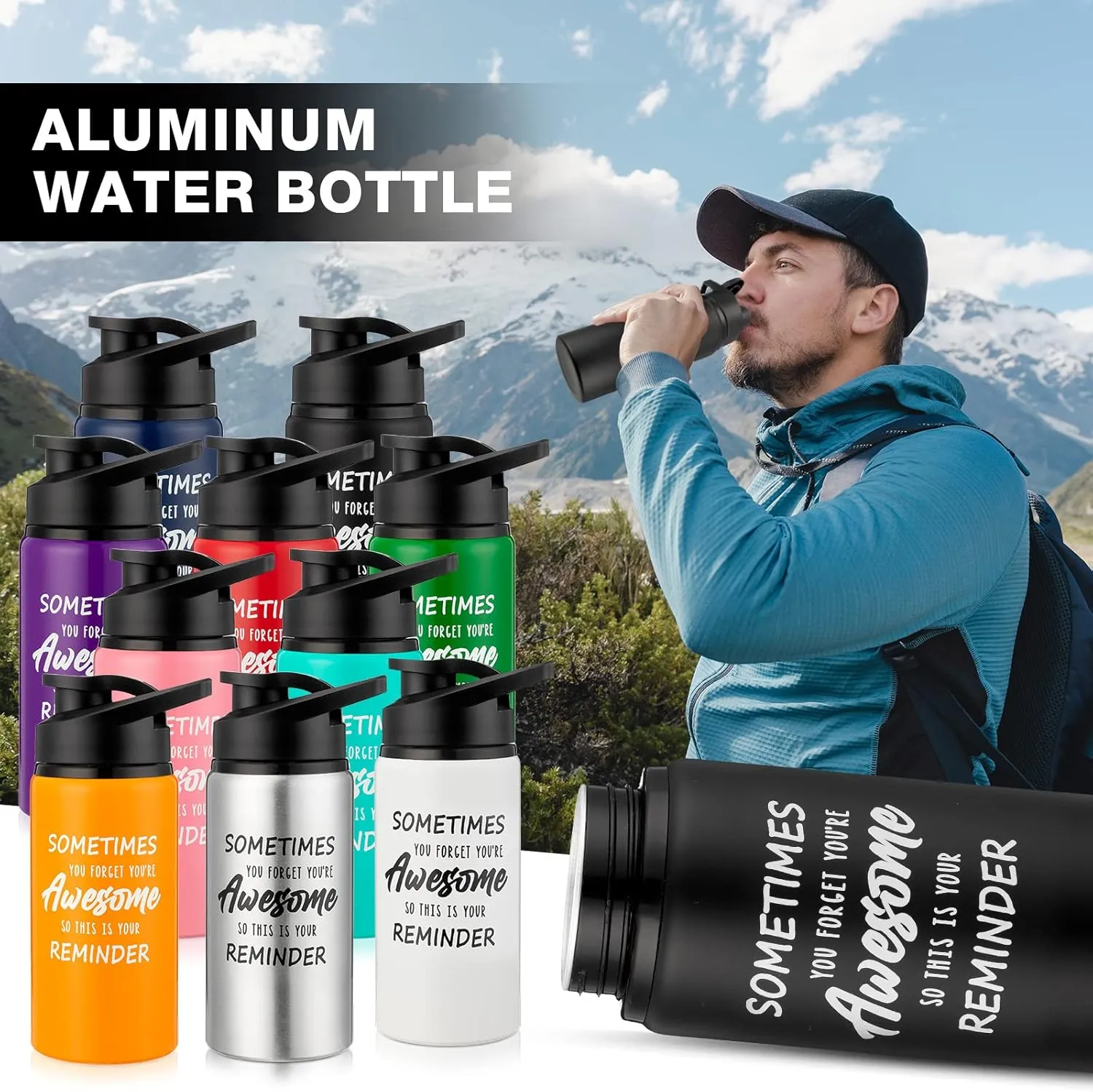 10 Pcs Thank You Appreciation Gifts for Graduation Aluminum Water Bottles Bulk with Snap Lids Lightweight Leak Proof Sports Travel Water Bottle for Gym Camping Hiking(17 Oz,Multicolor)