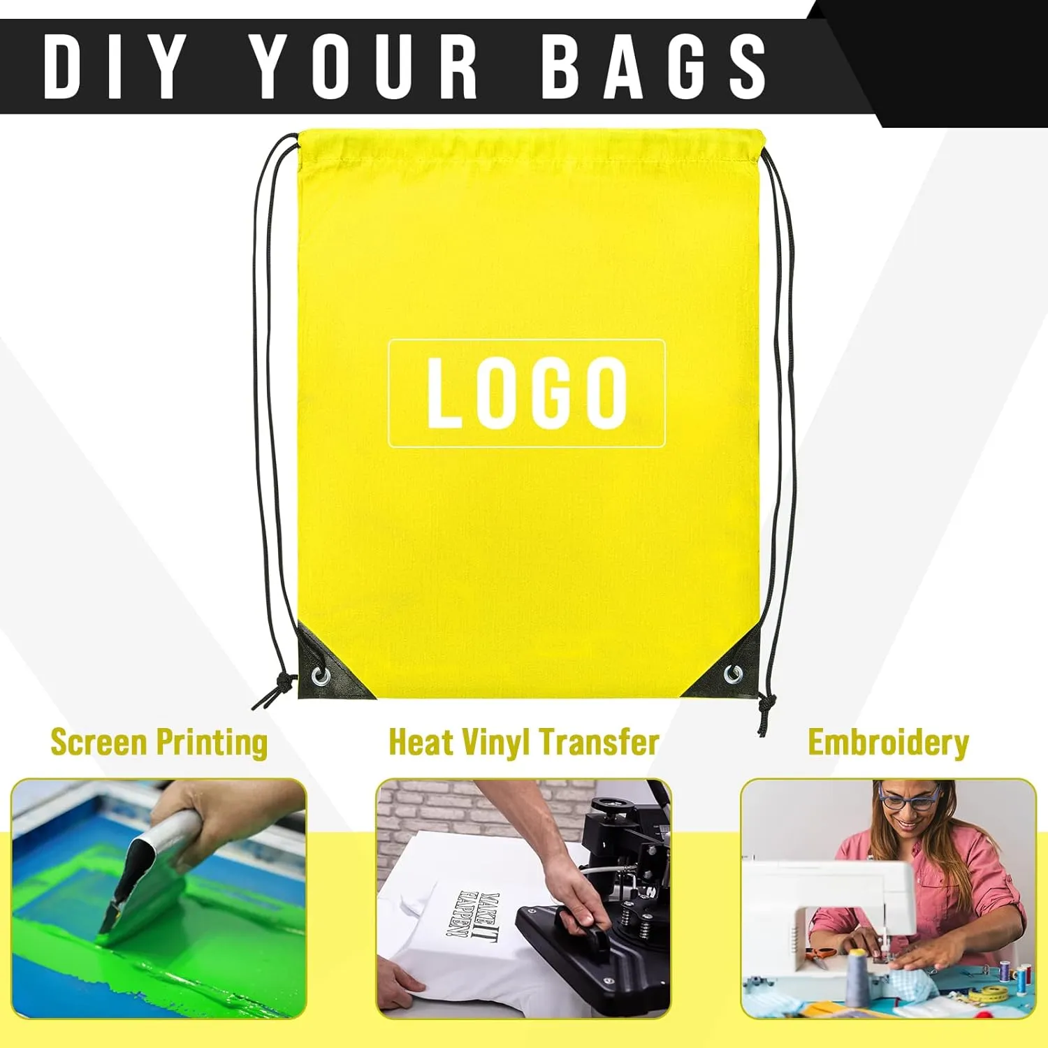 100 Pieces Drawstring Backpack Bags Bulk Back Sack String Bags Cinch Storage Bags for Gym School Travel DIY Gifts (Yellow)