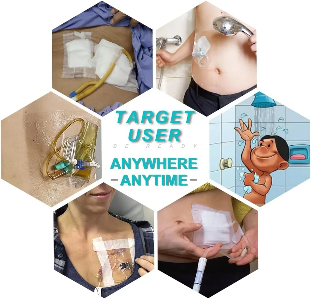 100Pcs Waterproof Shower Protector Bandage 4"x4.7" for Chest Chemo Port Dialysis Catheter Shower Cover Hemodialysis Surgery Incisions Guard Bath Patch Transparent Film Clear Adhesive Wounds Dressing