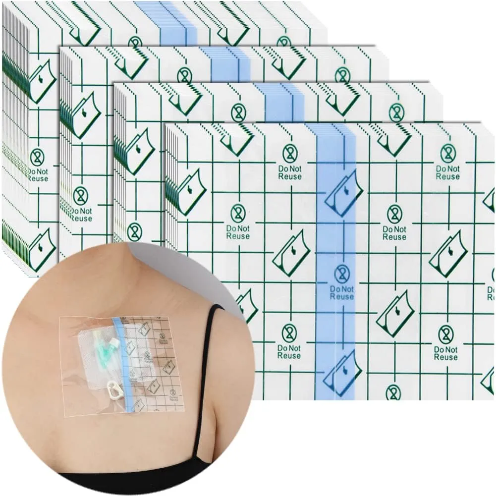 100Pcs Waterproof Shower Protector Bandage 4"x4.7" for Chest Chemo Port Dialysis Catheter Shower Cover Hemodialysis Surgery Incisions Guard Bath Patch Transparent Film Clear Adhesive Wounds Dressing