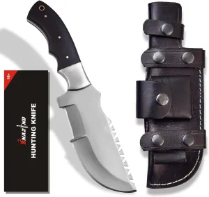 10.5" D2 Tracker Fixed Blade Hunting Knife - Full Tang Bushcraft Knife with Horizontal & Scout Carry - Sheath Included