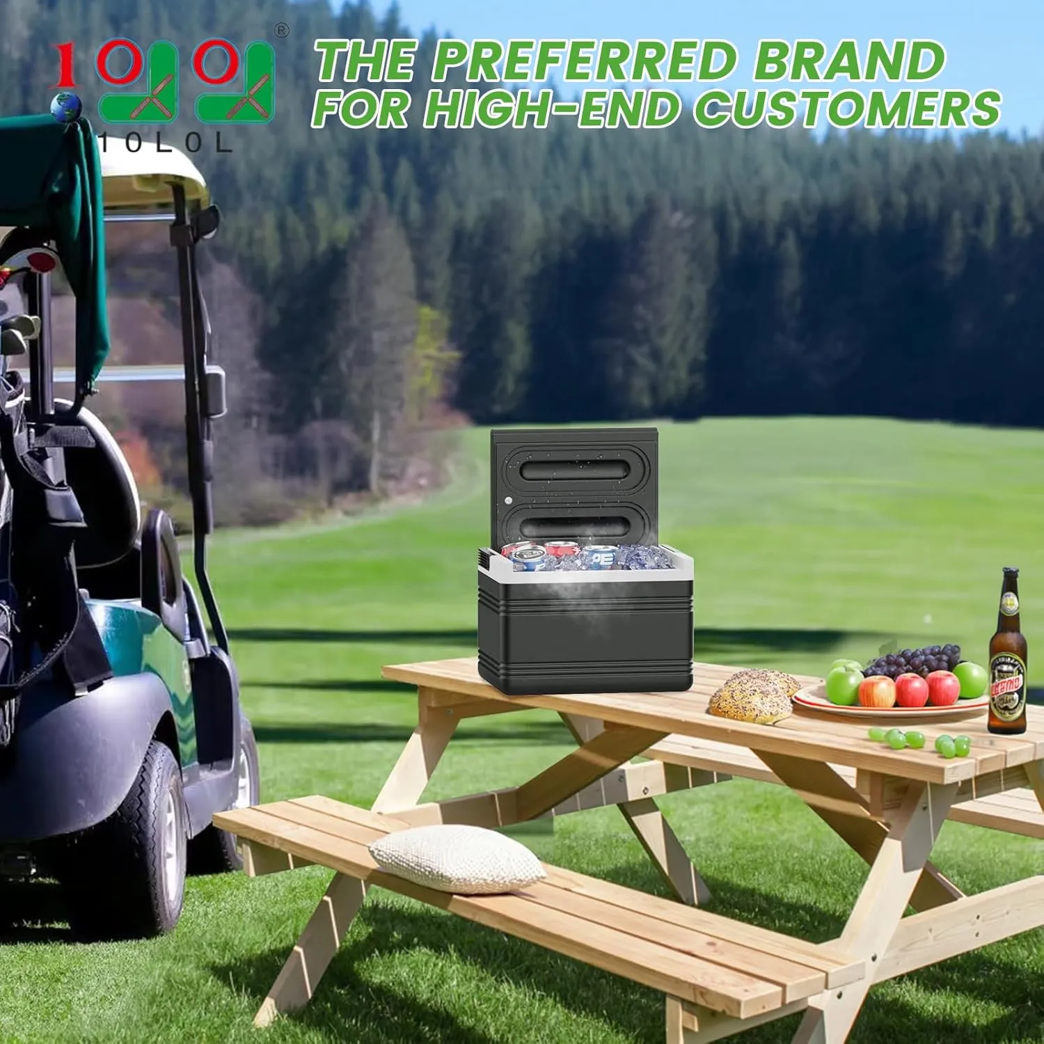 10L0L Golf Cart Cooler with Mounting Bracket Kit Fits Yamaha Club Car & EZGO, Portable 48 Hours Cooling Ice Chest 102588101 103886801