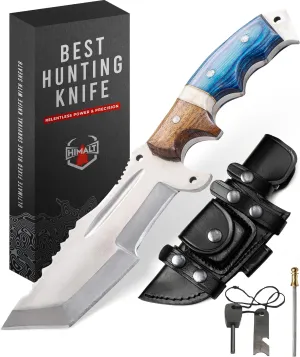 10"Handmade D2 Steel Tracker knife- Fixed Blade Survival, Bushcraft,Hunting Knife With Sheath-Pakka Blue Wood, Camel Bone & Rosewood Handle-Full Tang-Ideal For EDC,camping skinning, Outdoor-Best Hunting Knives For Men.