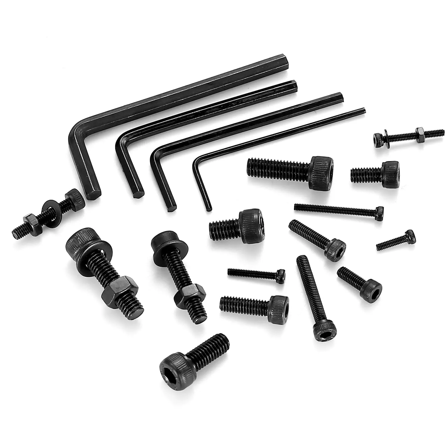 1225 Pcs M2 M3 M4 M5 Hex Button Socket Head Cap Screws Bolts Nuts Flat Washers Assortment Kit, Alloy Steel Black Machine Screws and Nuts and Bolts and Washers Set (1225 Black Cup Head)
