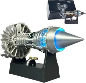 1/25 Simulation Aircraft Turbojet Engine Rotatable Model, Adjustable Speed Tr900 Turbofan Jet Engine Model Kit with Light, 28cm Mechanical Science Aero Metal Education Assembling Toy for Hobbyists