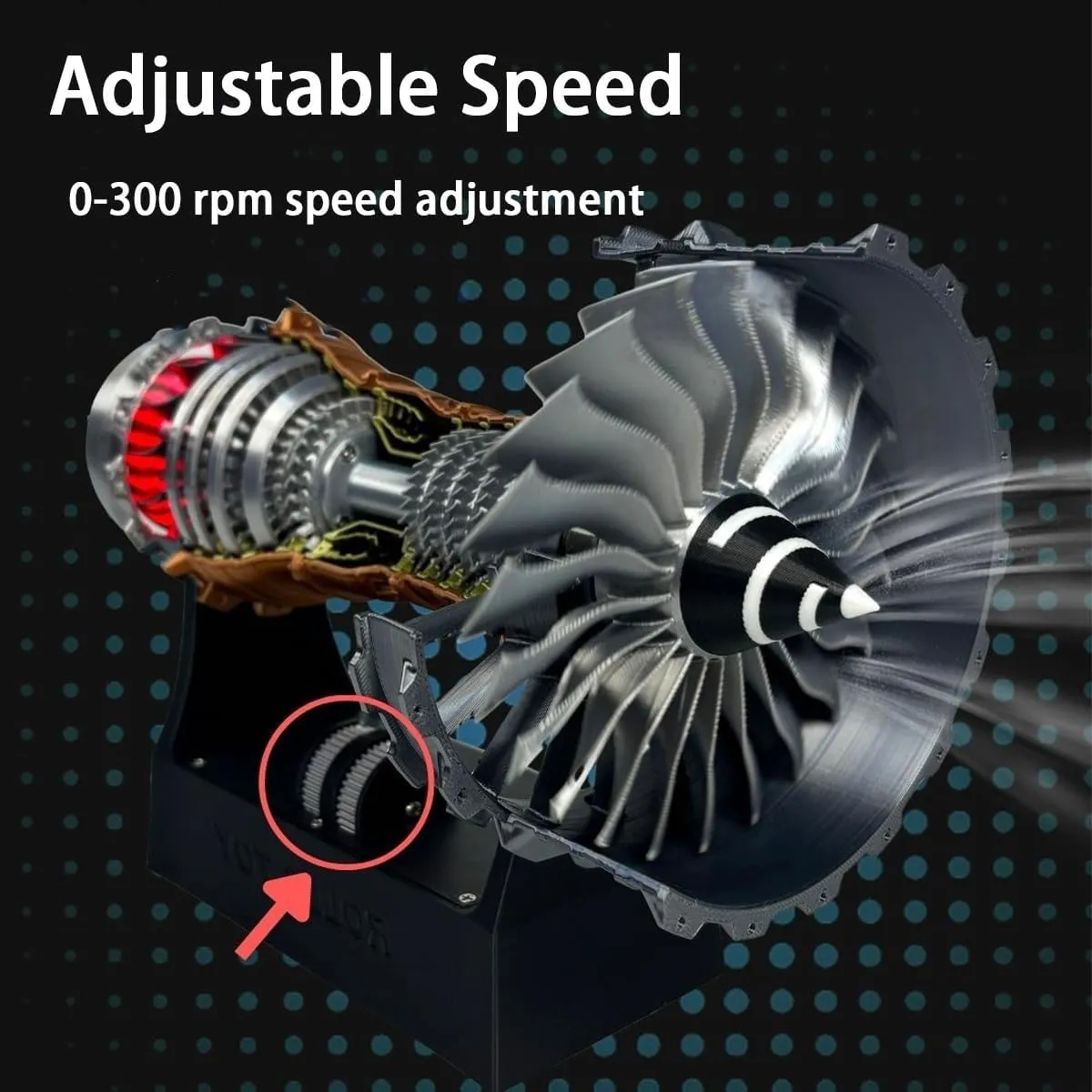 1/25 Simulation Aircraft Turbojet Engine Rotatable Model, Adjustable Speed Tr900 Turbofan Jet Engine Model Kit with Light, 28cm Mechanical Science Aero Metal Education Assembling Toy for Hobbyists