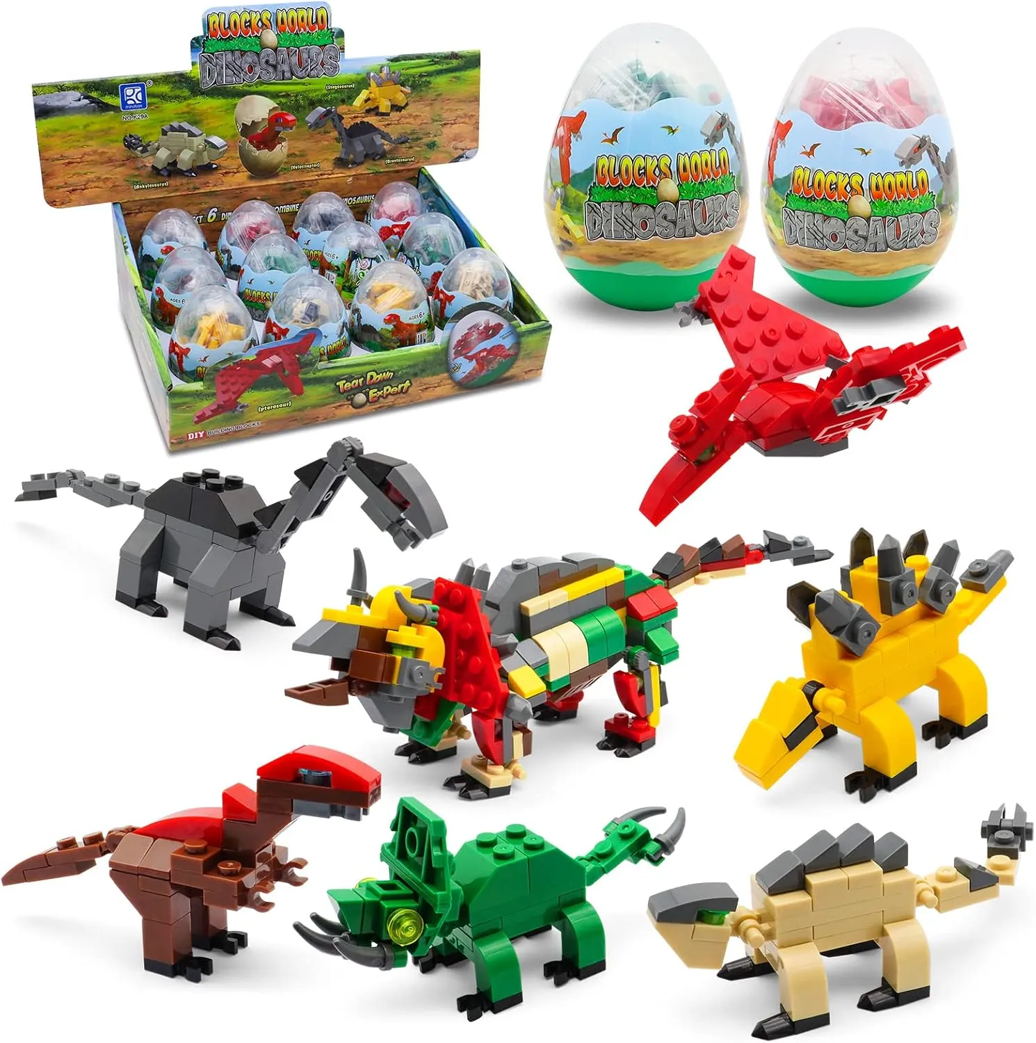 12pcs Dinosaur Eggs with Dinosaurs Building Blocks, Egg Surprise Toys for Easter Basket Stuffers,Kids Activities Toy - Toys for 3  Year Olds Boys Girls