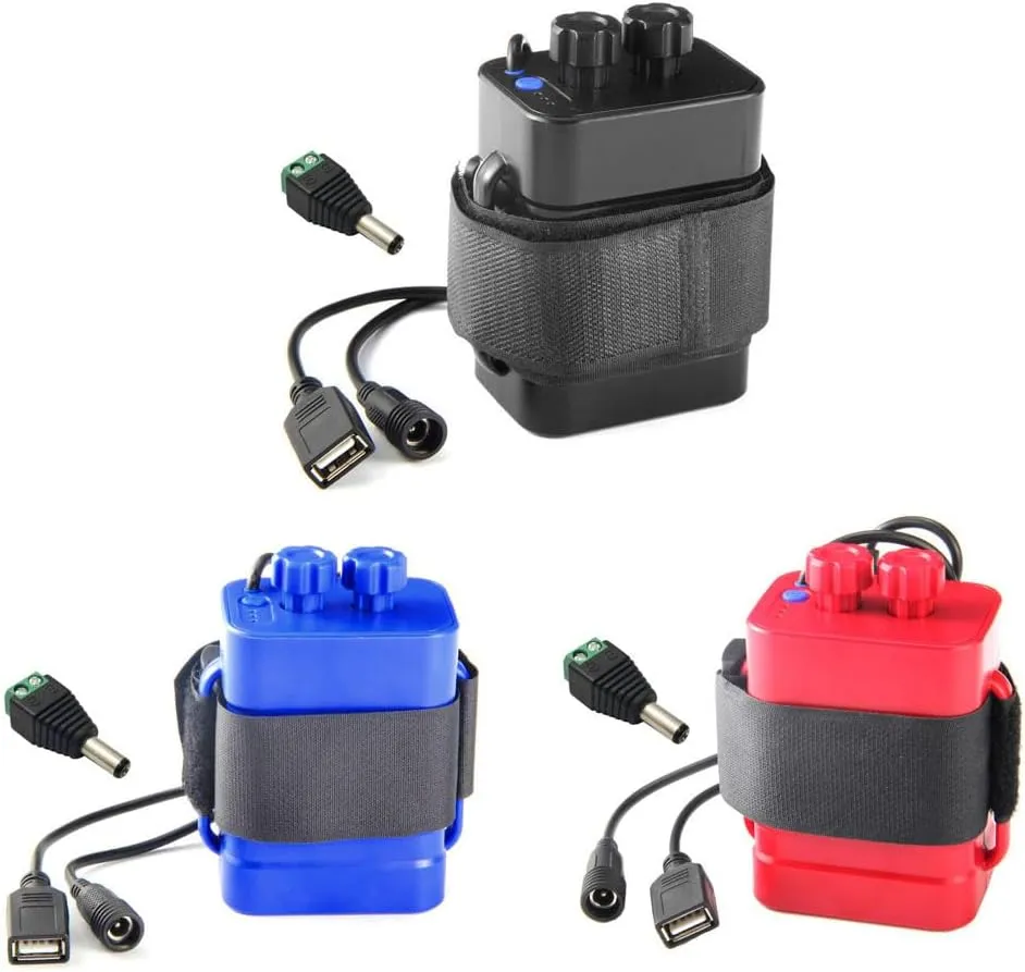 12V Waterproof Battery for Case Box with USB Support 6X 18650 Battery for Bike LED Light Lamp Smartphone Black