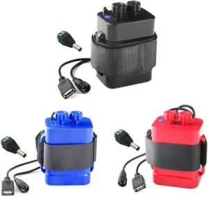 12V Waterproof Battery for Case Box with USB Support 6X 18650 Battery for Bike LED Light Lamp Smartphone Black