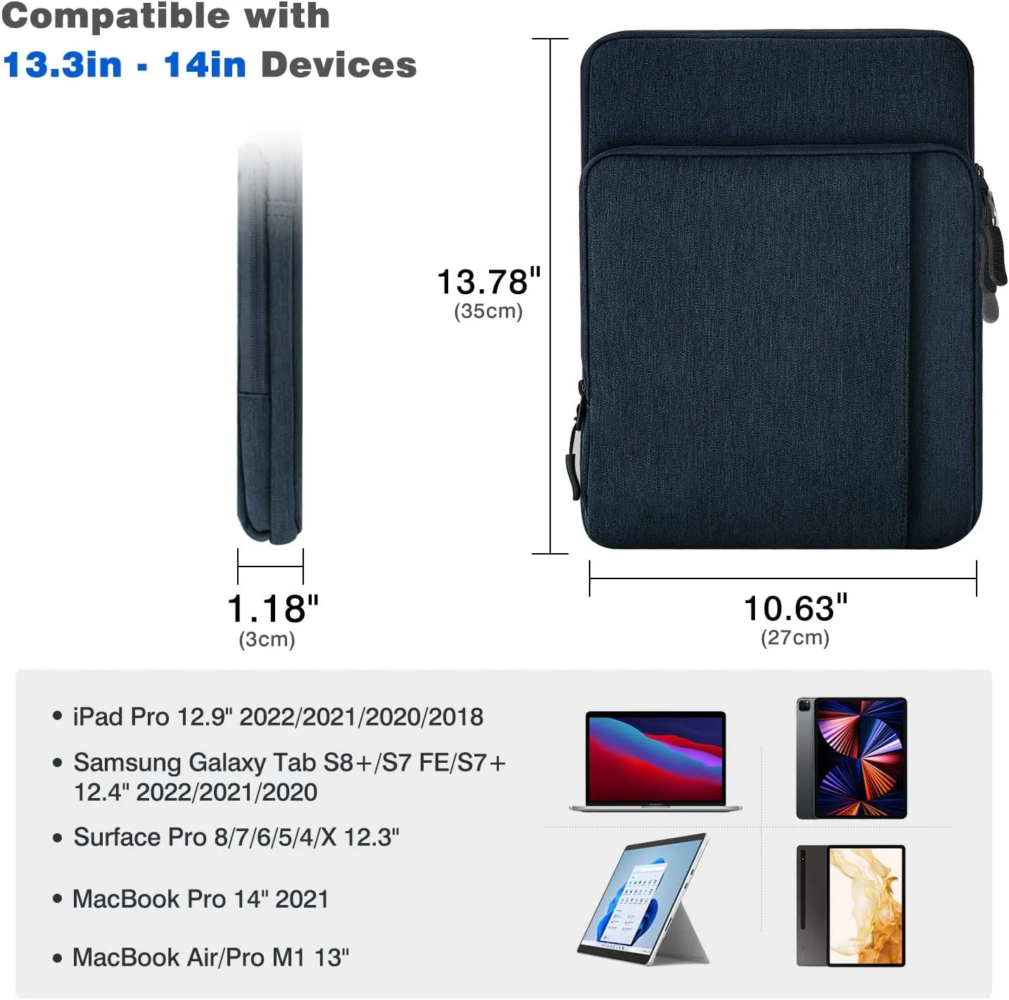 13-13.3 Inch Tablet Sleeve Case Shoulder Bag for iPad Pro 13", iPad Air 13", iPad Pro 12.9", Galaxy Tab S10  Plus