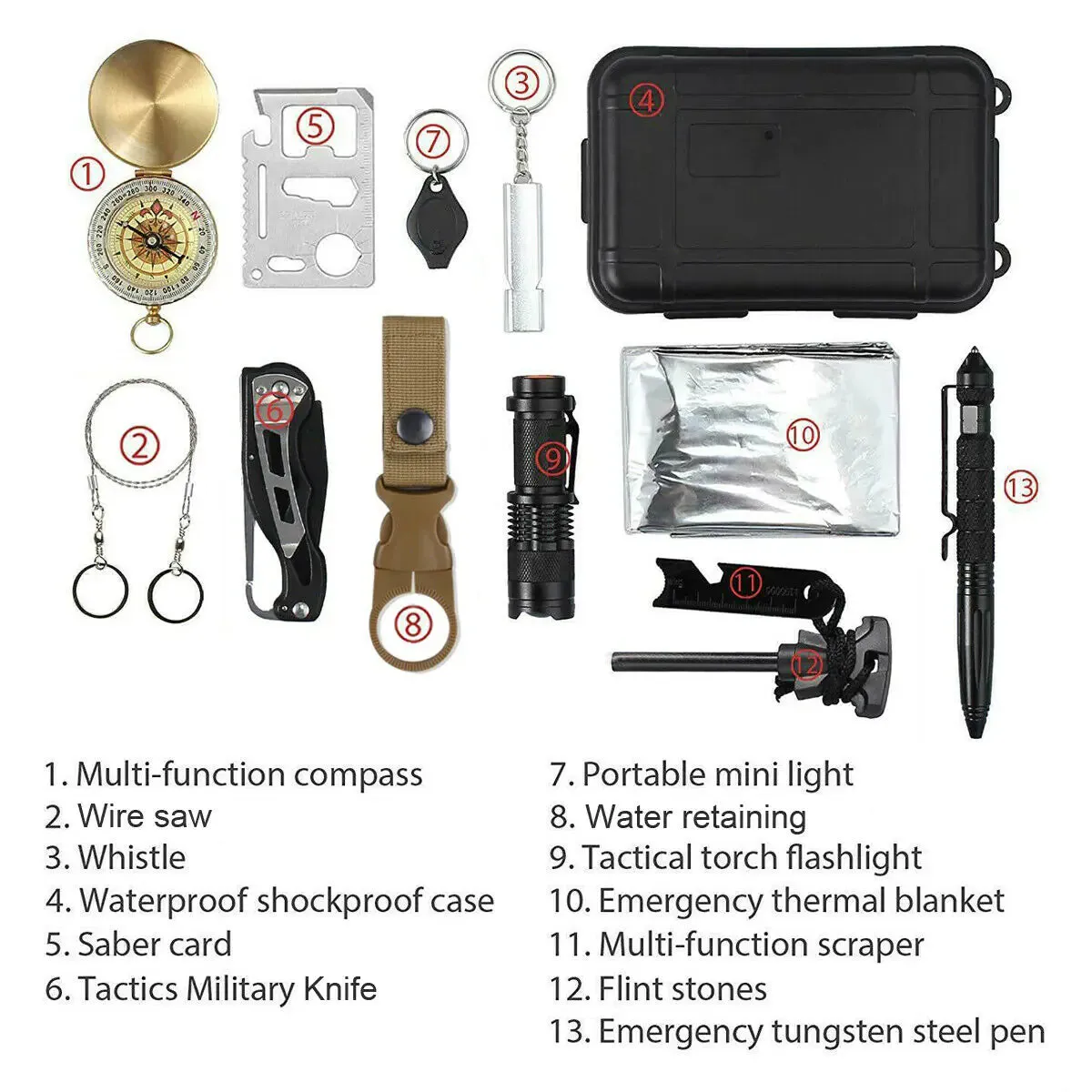 14 In 1 Emergency Survival Kit - Tactical Tools, First Aid, Multi-Function Gear for Outdoor Adventure