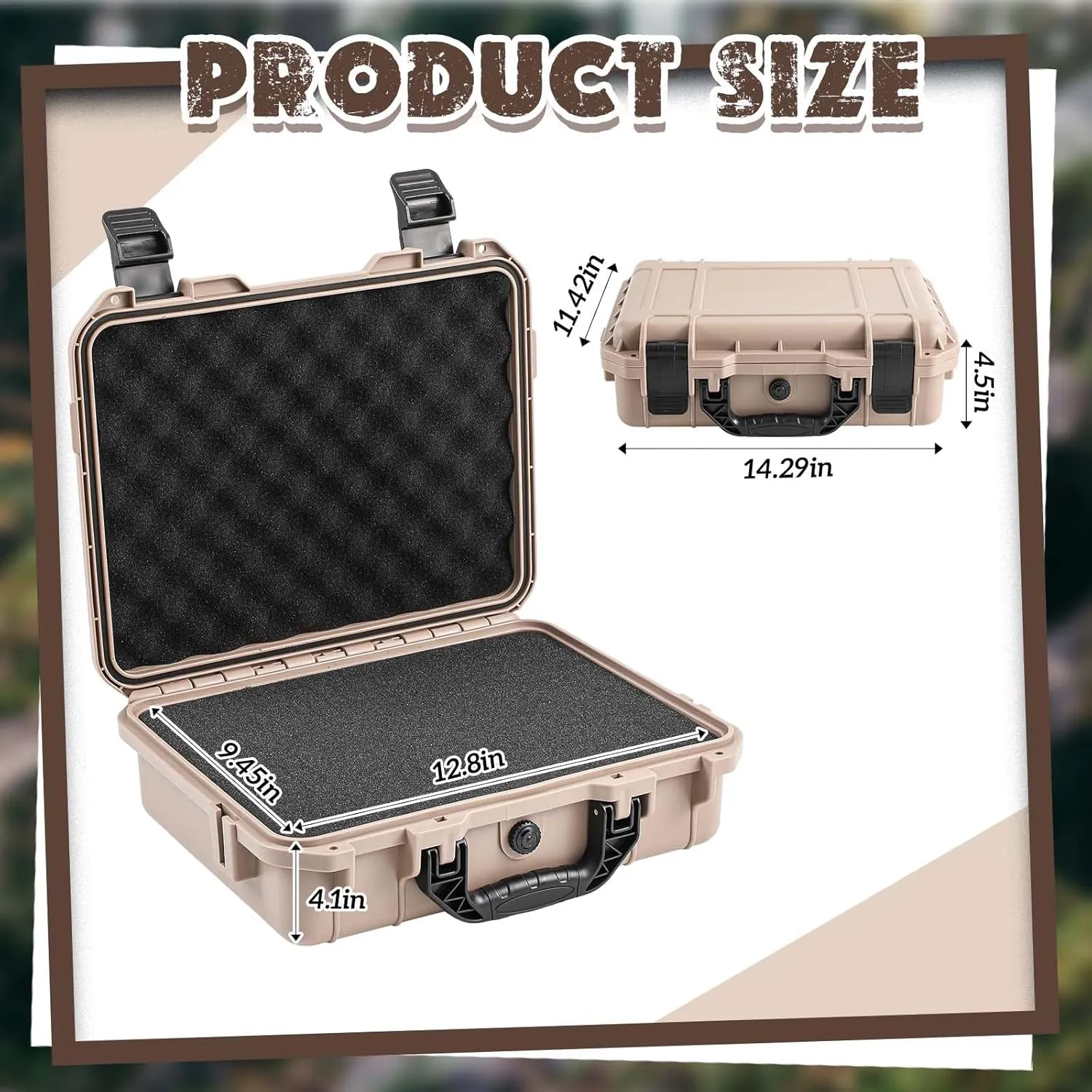 14.3 x 11.4 x 4.5 Inch Waterproof Hard Case with DIY Customizable Foam Insert Portable Protective Case with Knife for Camera Drones Equipments Tools Test Instruments (Tan)