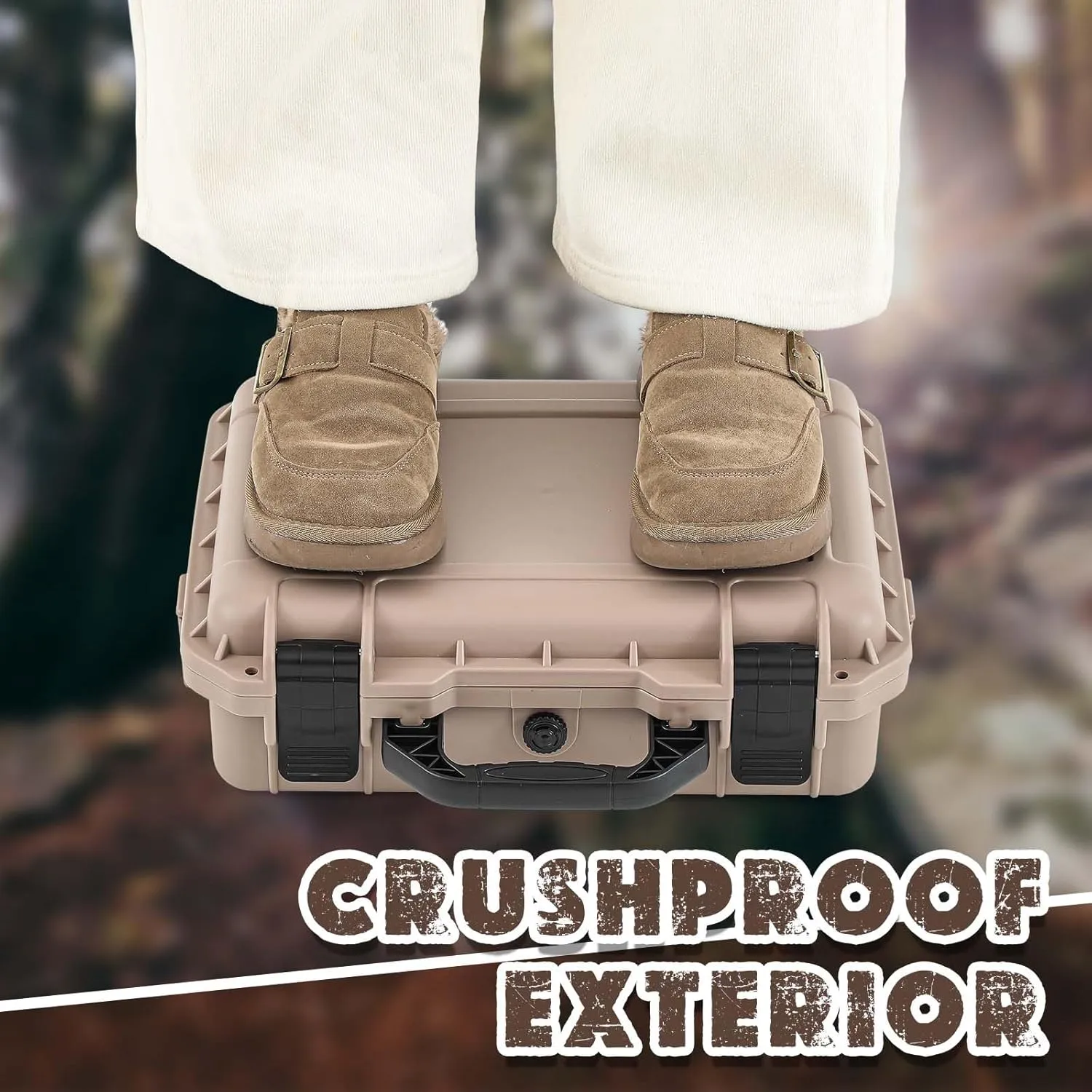 14.3 x 11.4 x 4.5 Inch Waterproof Hard Case with DIY Customizable Foam Insert Portable Protective Case with Knife for Camera Drones Equipments Tools Test Instruments (Tan)