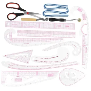 14Pcs Sewing Ruler with Tracing Wheel Curved Pattern Ruler Tools for Designers Tailors and Beginners for Accurate Cutting and Pattern Making