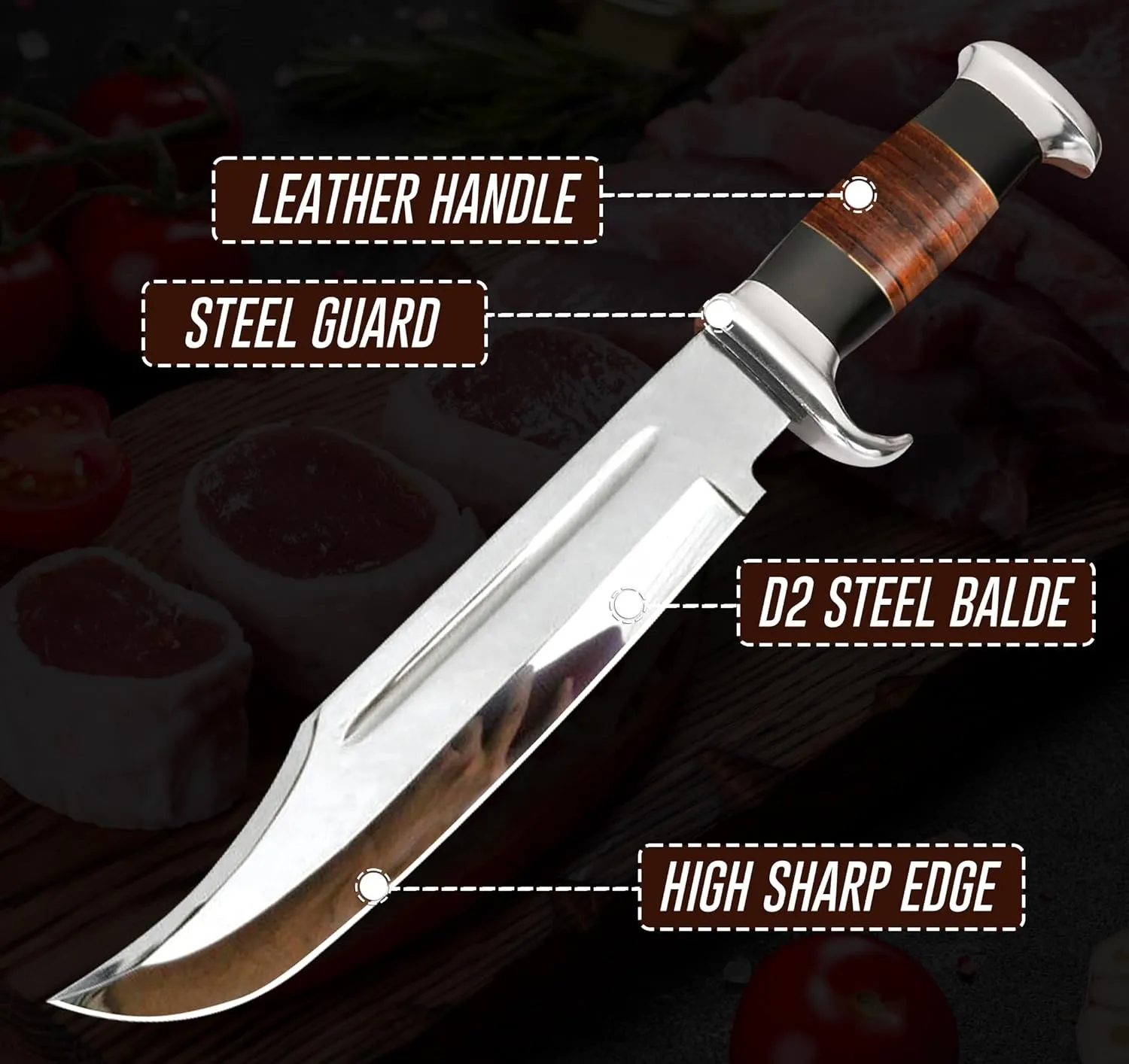 14" Crocodile Dundee Bowie Knife-Tactical Survival-Hunting Knife for Camping, Outdoor, Bushcraft - Gift for Men