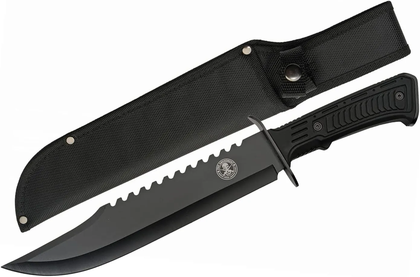 15" 2nd Amendment Outdoor Survival Knife Rubberized Handle Saw back Bowie Blade With Sheath