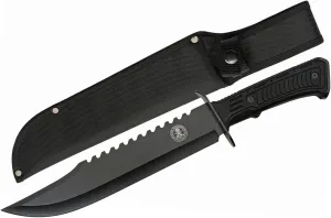 15" 2nd Amendment Outdoor Survival Knife Rubberized Handle Saw back Bowie Blade With Sheath