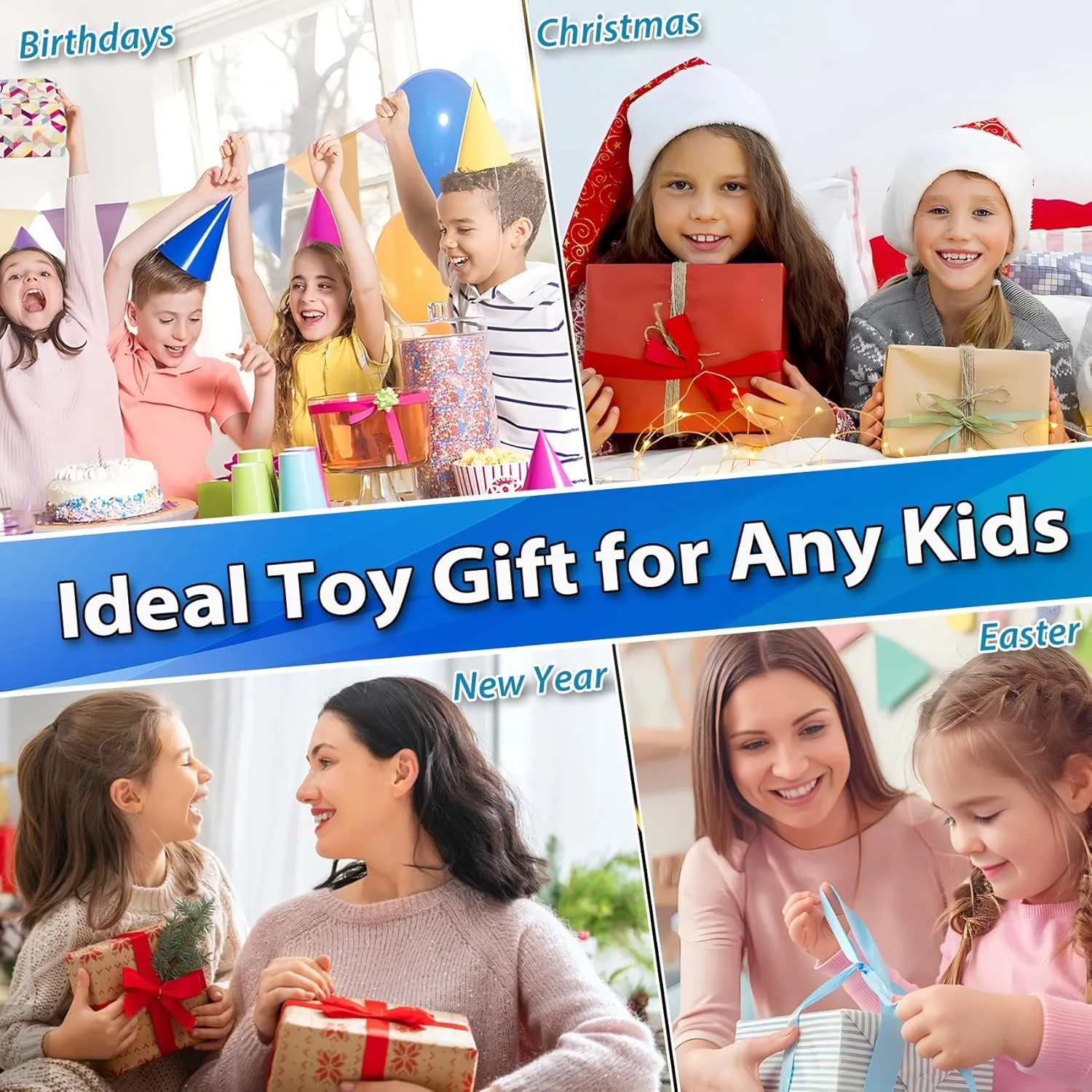 16 Bit Handheld Game Toys for Kids,3.2'' IPS HD Big Screen,Built in 100 Video Games,Boys Girls Portable Rechargeable Gaming Device,Children's Party Easter Birthday Xmas Gift (T-Blue)