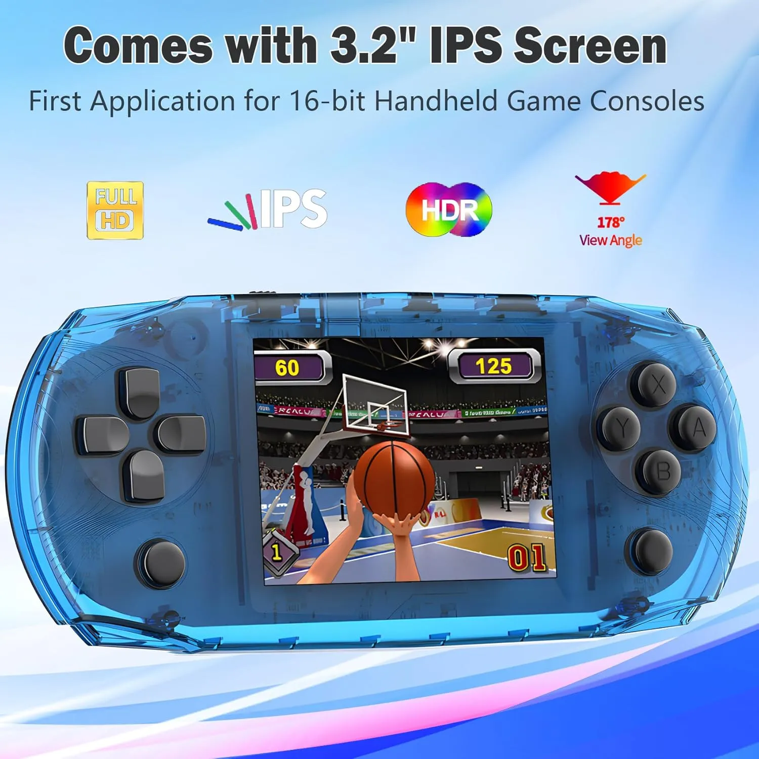 16 Bit Handheld Game Toys for Kids,3.2'' IPS HD Big Screen,Built in 100 Video Games,Boys Girls Portable Rechargeable Gaming Device,Children's Party Easter Birthday Xmas Gift (T-Blue)