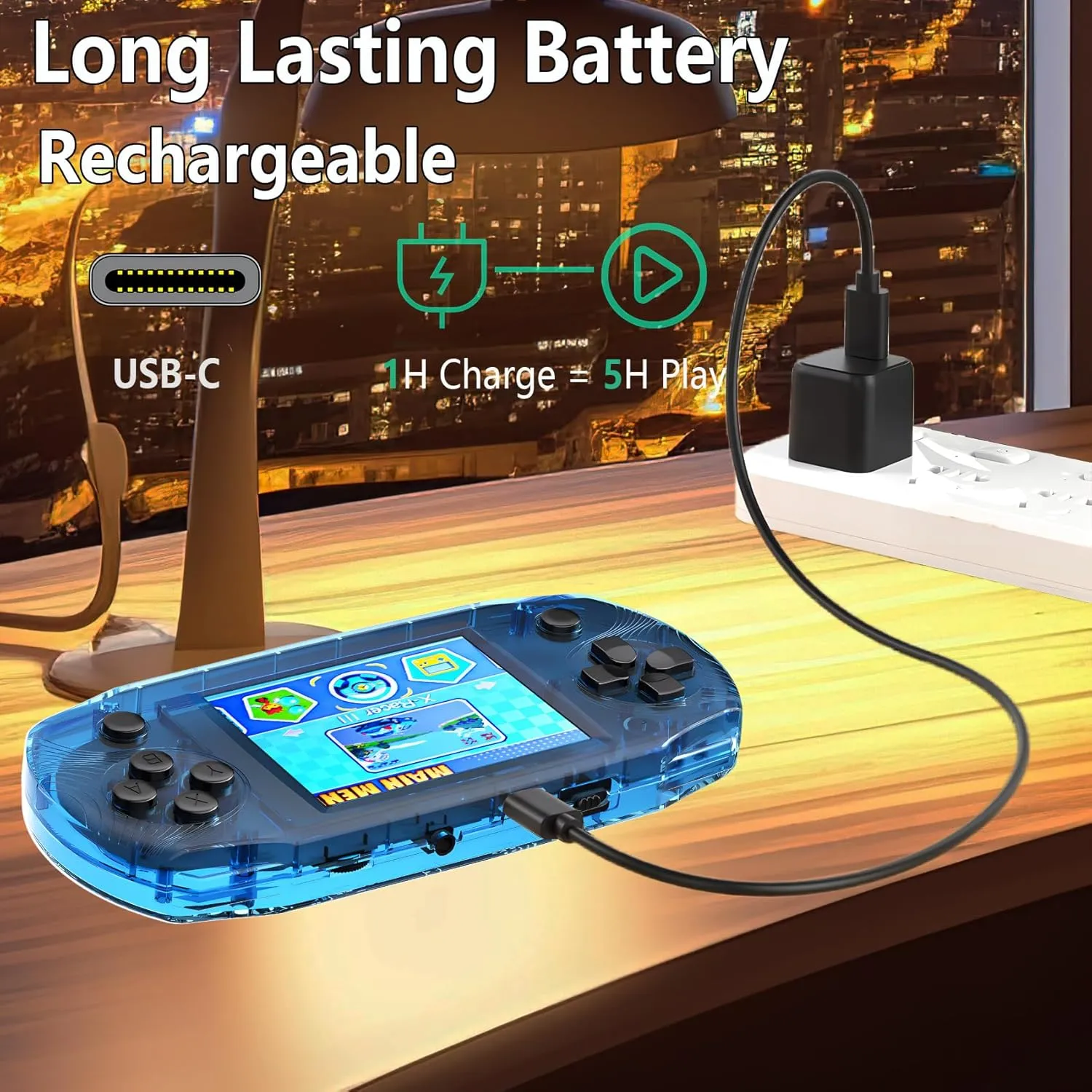 16 Bit Handheld Game Toys for Kids,3.2'' IPS HD Big Screen,Built in 100 Video Games,Boys Girls Portable Rechargeable Gaming Device,Children's Party Easter Birthday Xmas Gift (T-Blue)