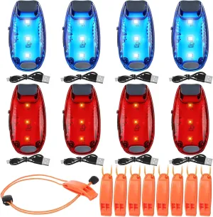 16 Pcs Kayak Navigation Lights Kit for Boat LED Include 8 Red Green Battery Night Lights with 3 Types Flashing Mode and 8 Emergency Whistles with Lanyard for Boating Fishing
