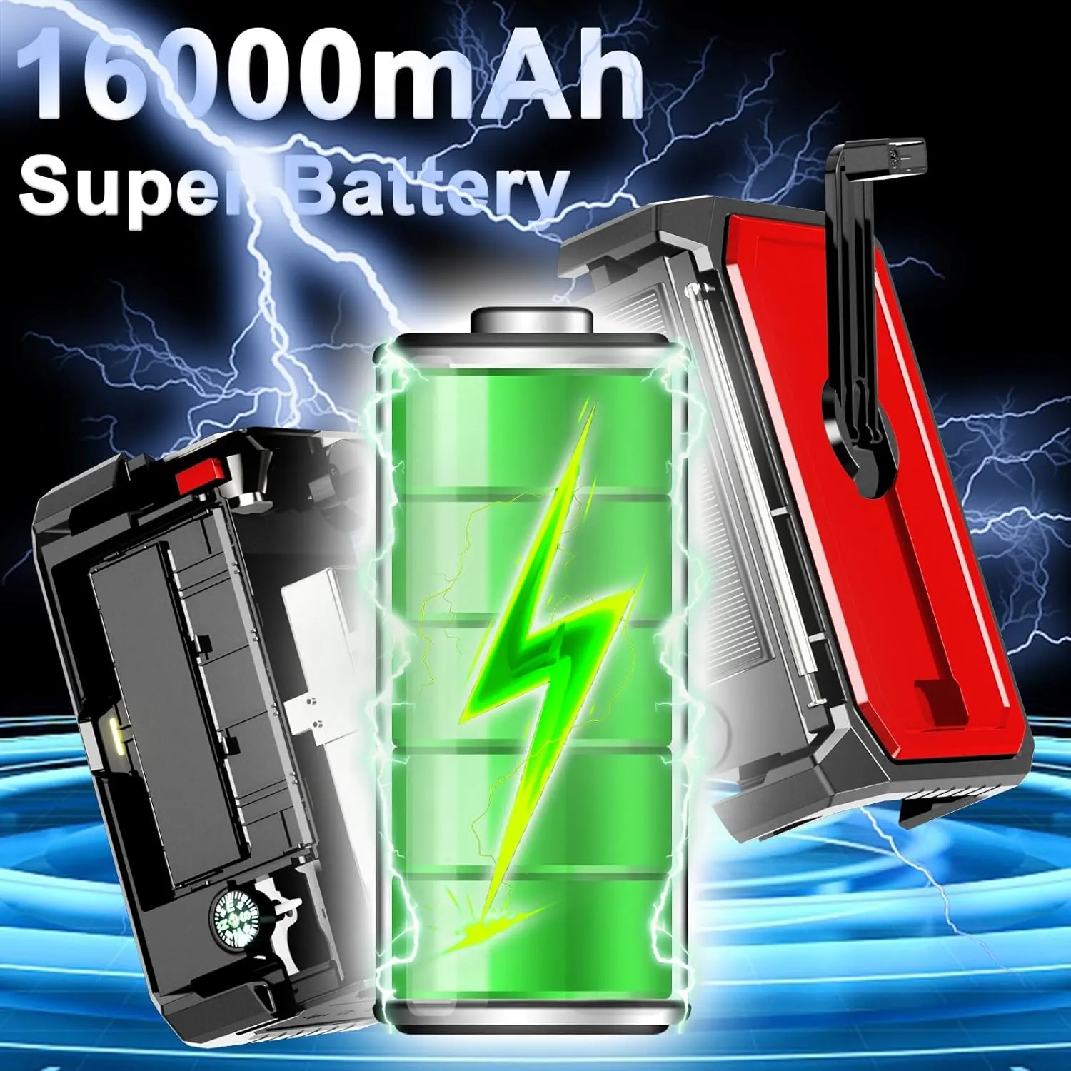 16000mAh Hand Crank Emergency Weather Radio with Wireless Speaker, 59200mWh NOAA AM FM Solar Radio with Flashlight Cell Phone Charger Reading Lamp Compass SOS for Camping and Survival (Red)