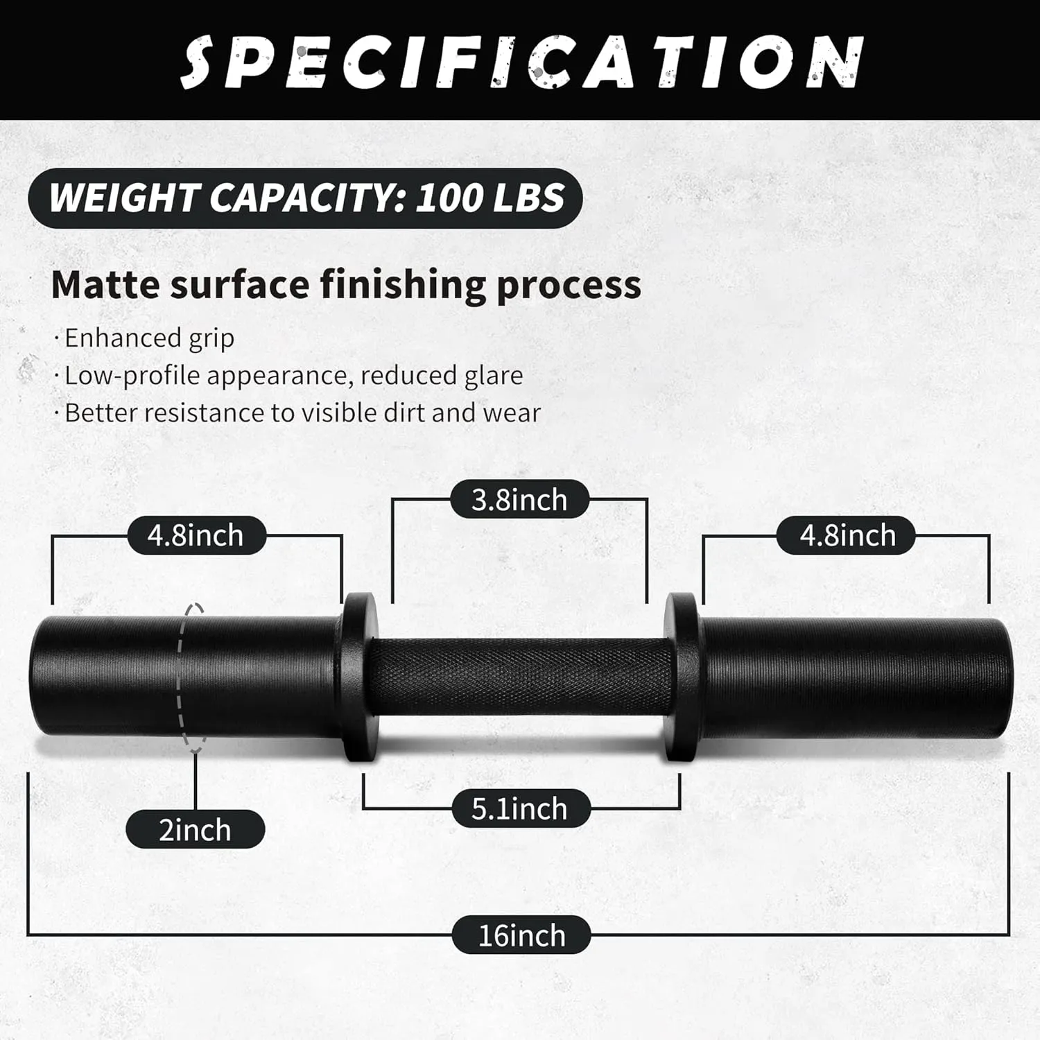 16" Olympic Dumbbell Handle, Dumbbell Bar for 2-inch Olympic Weight Plates, Loadable Dumbbells for Home Gym Strength Training, 2 Pair of Spring Collars Included