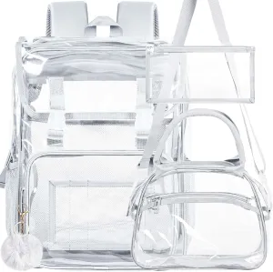17" Flip Top Clear Backpack for Boys, 3Pcs Stadium Approved Set, Waterproof Transparent Bookbag for Campus/School (Grey)
