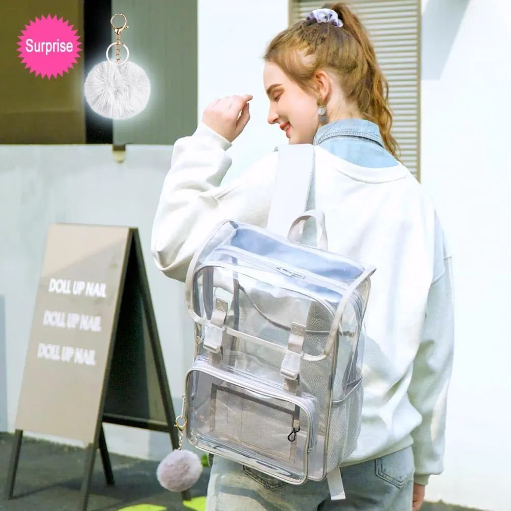 17" Flip Top Clear Backpack for Boys, 3Pcs Stadium Approved Set, Waterproof Transparent Bookbag for Campus/School (Grey)