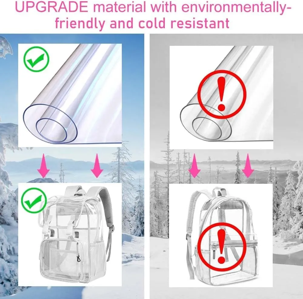 17" Flip Top Clear Backpack for Boys, 3Pcs Stadium Approved Set, Waterproof Transparent Bookbag for Campus/School (Grey)