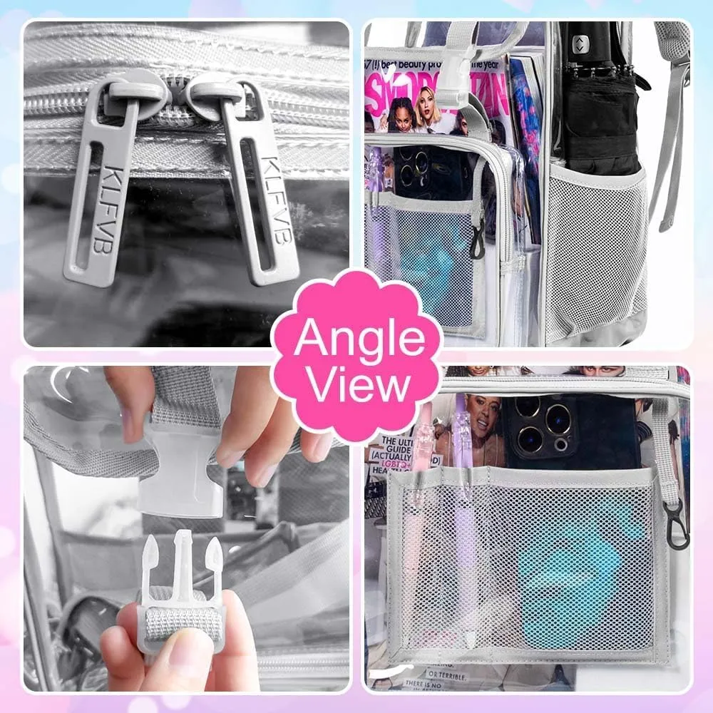 17" Flip Top Clear Backpack for Boys, 3Pcs Stadium Approved Set, Waterproof Transparent Bookbag for Campus/School (Grey)