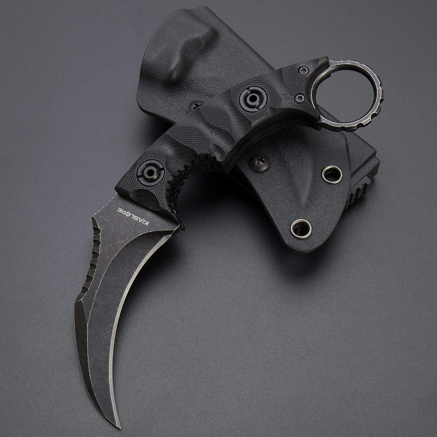 1911K Tactical Knife Fixed Blade Teeth Knife D2 Curved Blade & G10 Handle for Outdoor Survival, Camping, Bushcraft and Hunting, with Sheath