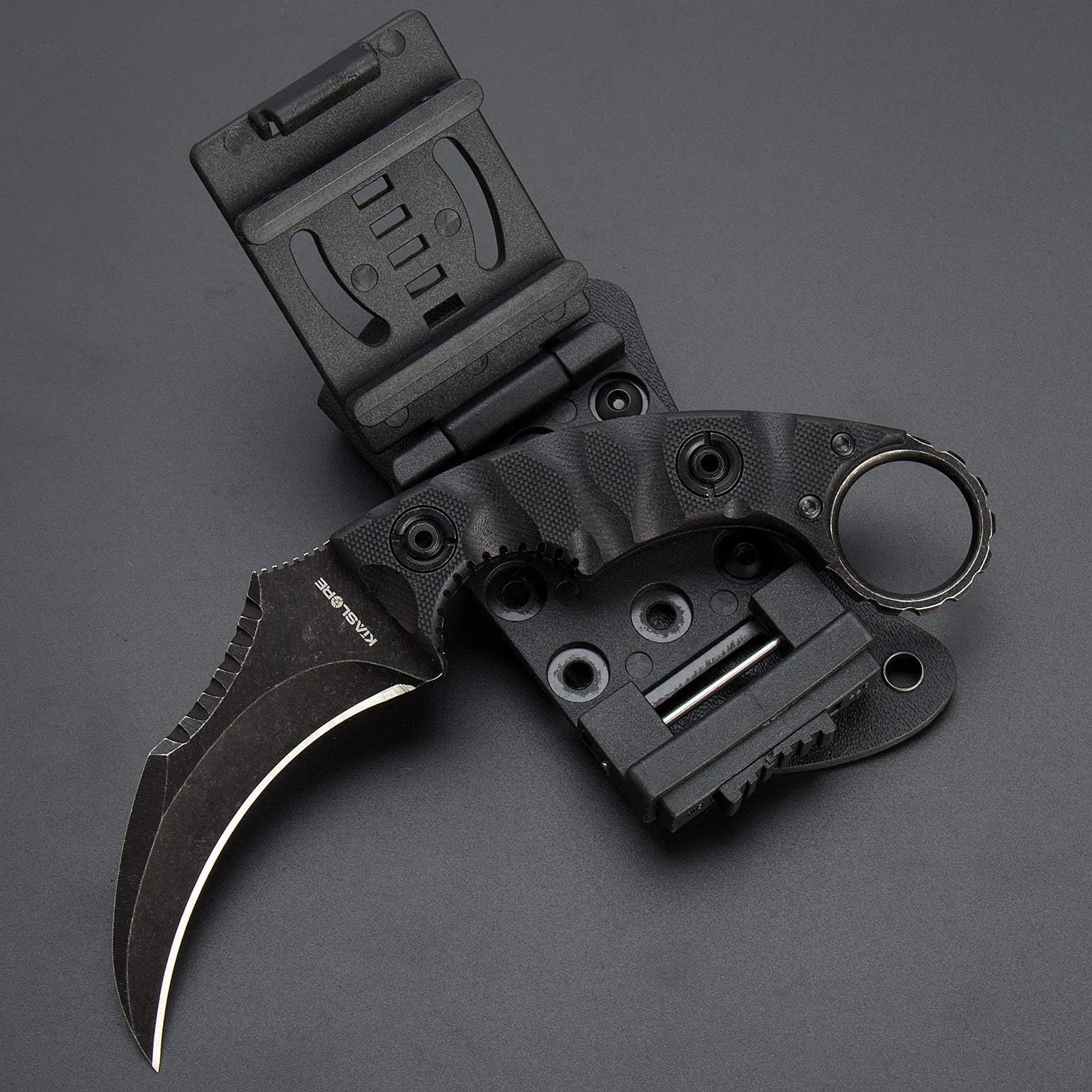 1911K Tactical Knife Fixed Blade Teeth Knife D2 Curved Blade & G10 Handle for Outdoor Survival, Camping, Bushcraft and Hunting, with Sheath