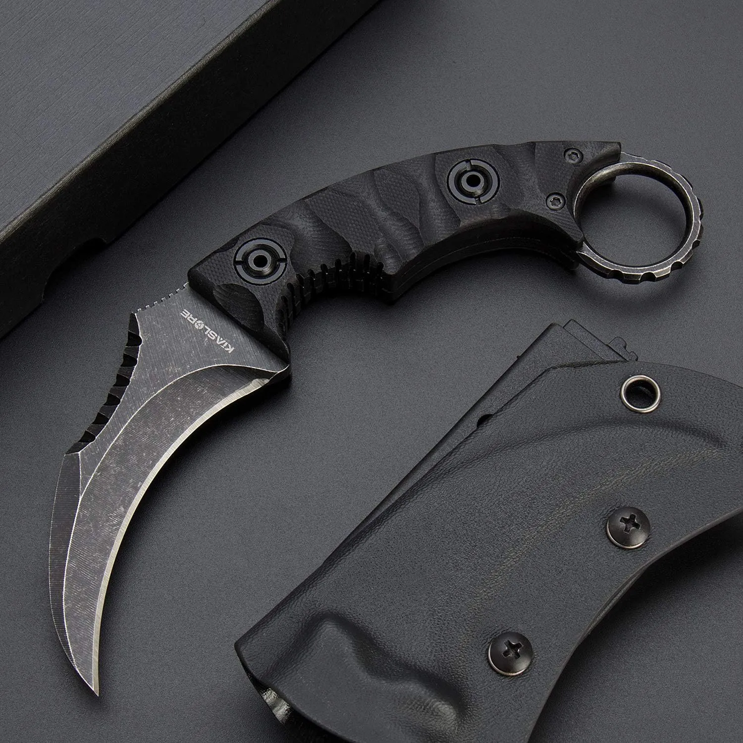 1911K Tactical Knife Fixed Blade Teeth Knife D2 Curved Blade & G10 Handle for Outdoor Survival, Camping, Bushcraft and Hunting, with Sheath