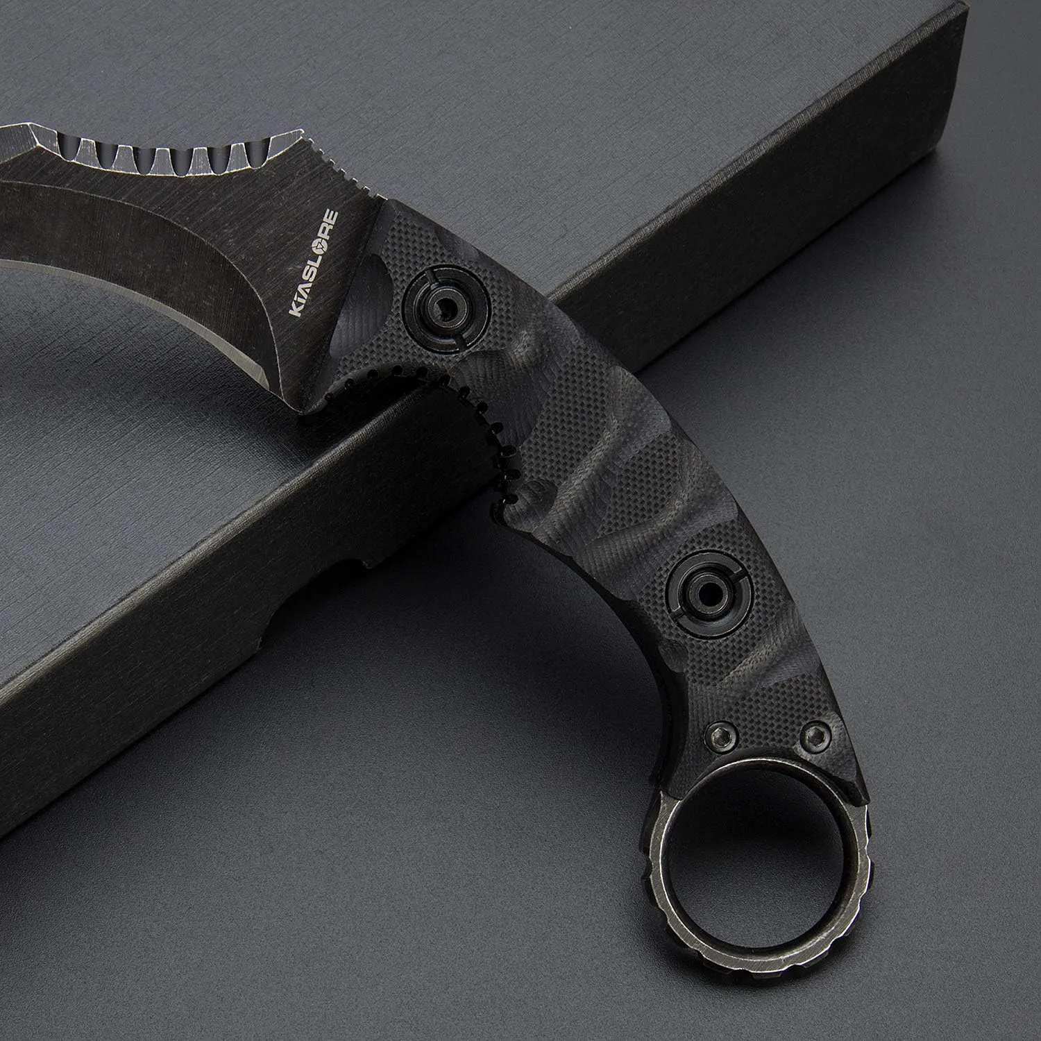 1911K Tactical Knife Fixed Blade Teeth Knife D2 Curved Blade & G10 Handle for Outdoor Survival, Camping, Bushcraft and Hunting, with Sheath