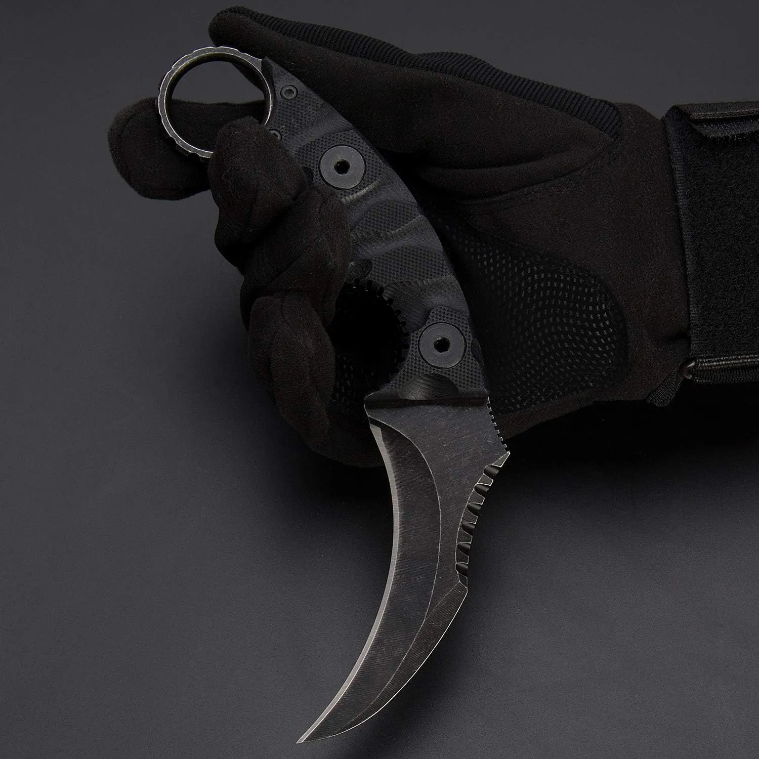 1911K Tactical Knife Fixed Blade Teeth Knife D2 Curved Blade & G10 Handle for Outdoor Survival, Camping, Bushcraft and Hunting, with Sheath