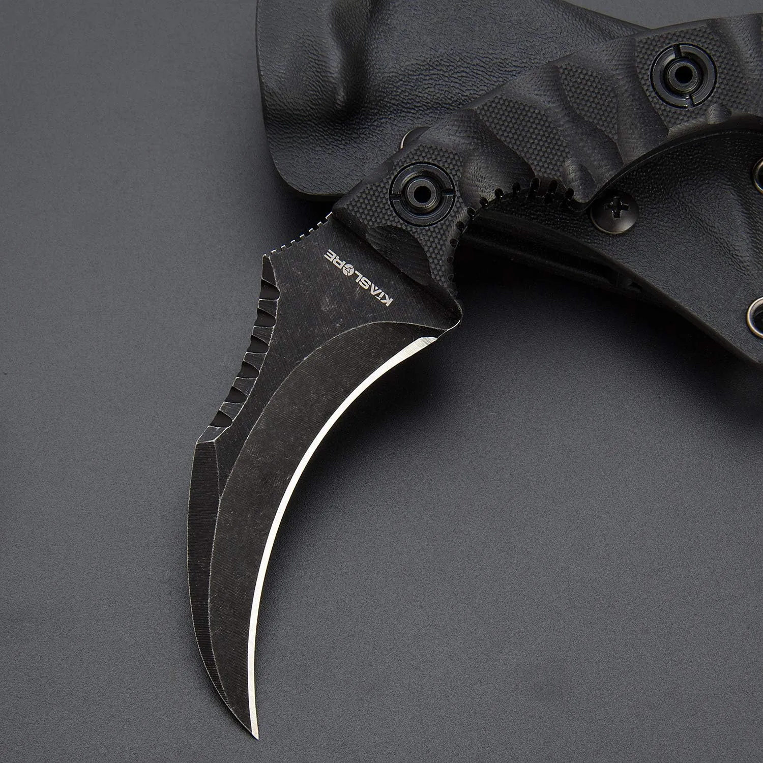 1911K Tactical Knife Fixed Blade Teeth Knife D2 Curved Blade & G10 Handle for Outdoor Survival, Camping, Bushcraft and Hunting, with Sheath