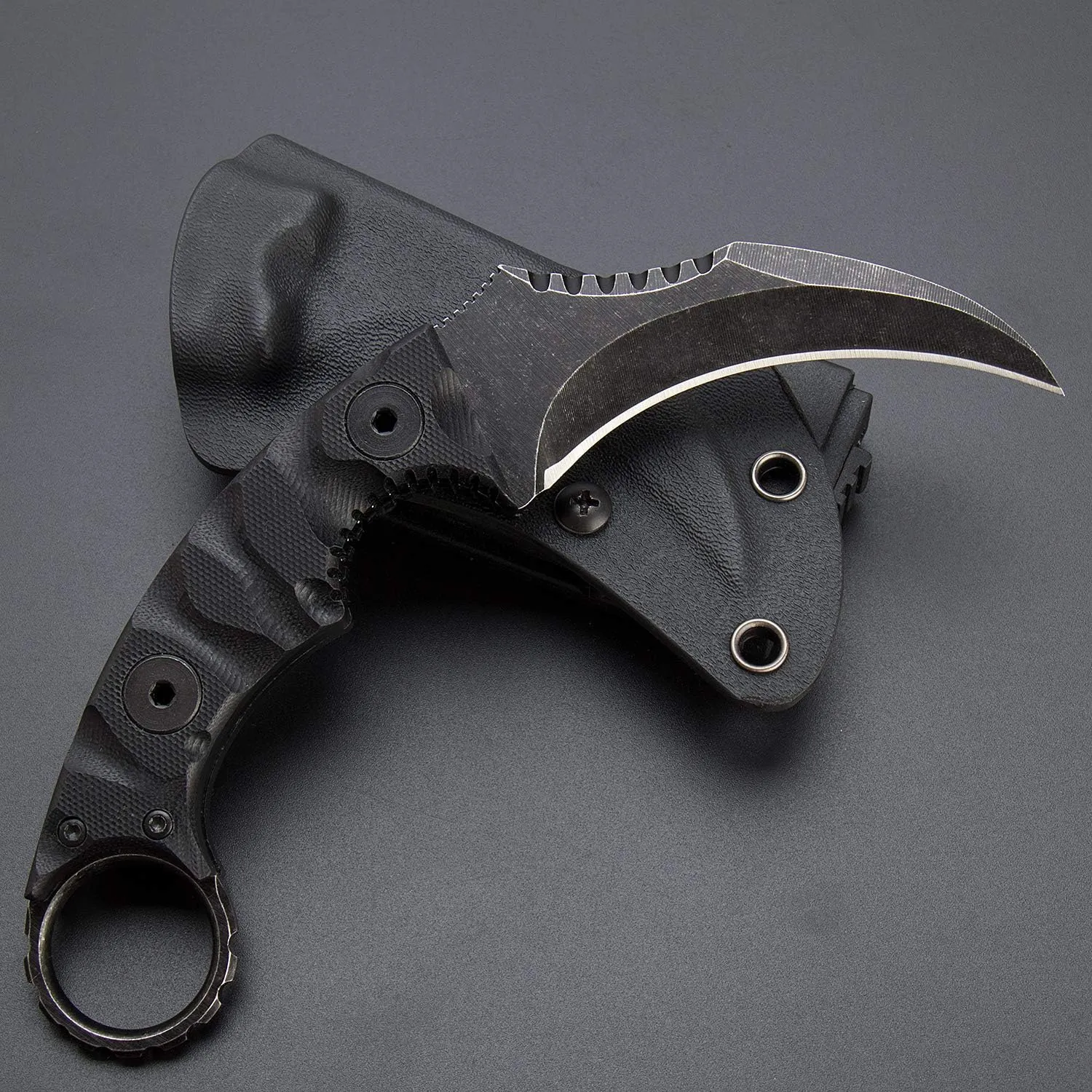 1911K Tactical Knife Fixed Blade Teeth Knife D2 Curved Blade & G10 Handle for Outdoor Survival, Camping, Bushcraft and Hunting, with Sheath