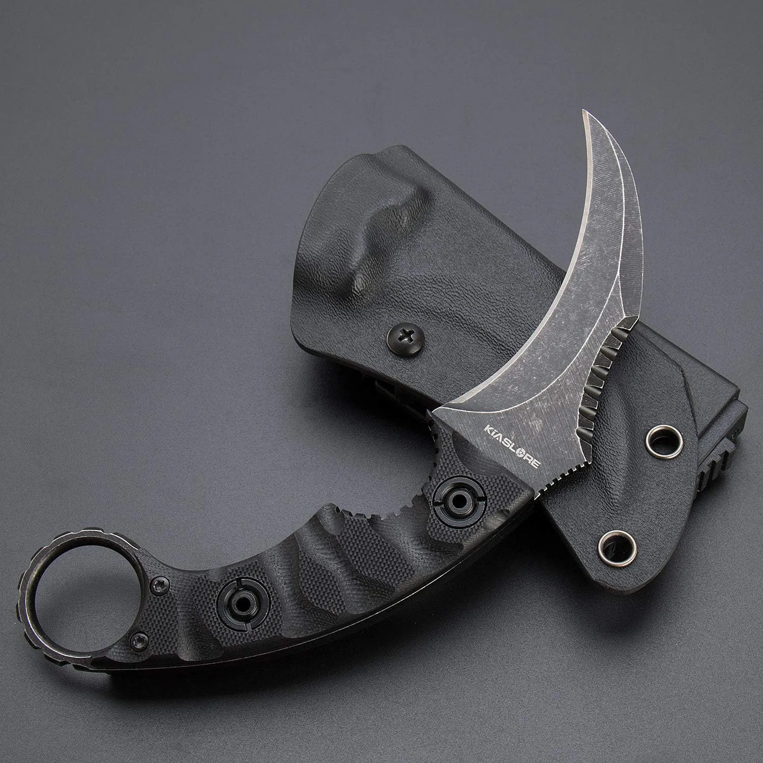 1911K Tactical Knife Fixed Blade Teeth Knife D2 Curved Blade & G10 Handle for Outdoor Survival, Camping, Bushcraft and Hunting, with Sheath