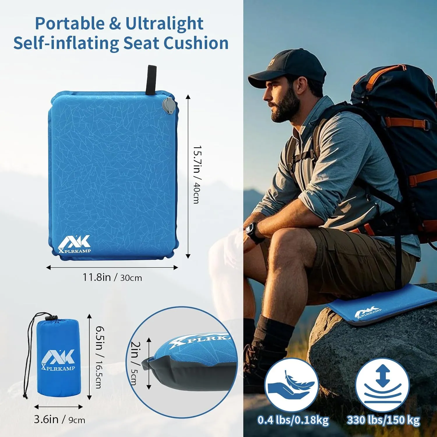 2 in Inflatable Seat Cushion for Airplane Travel Camping Hiking, Portable, Comfortable Memory Foam Seat Cushion for Stadium, Bleachers, Sports Music Events, Driver