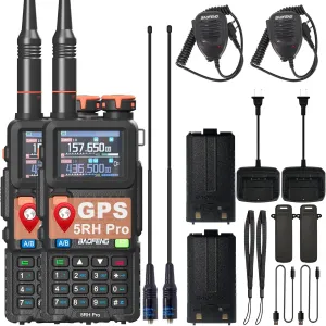 2 Pack BAOFENG 5RH Pro GPS Radio Long Range 10W High Power USB-C Charging APRS Handheld Radio 640 Channels One Key Copy Frequency NOAA Radio with 771 Antenna and Mic