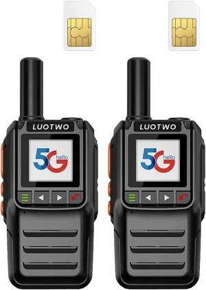 2-Pack Global Walkie Talkie 4G POC with SIM Cards Unlimited Range PTT Radio Long Distance Walkie Talkie for Adults Handheld Rechargeable Intercom 5000km with GPS Positioning,Use for a Lifetime