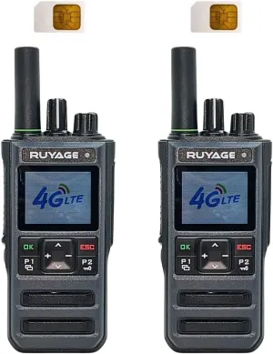 2-Pack Ruyage Walkie Talkies with Sim Cards - Handheld PoC Two Way Radios Unlimited Range - Rechargeable PTT Push to Talk Over Cellular Radio Long Range (CT68)