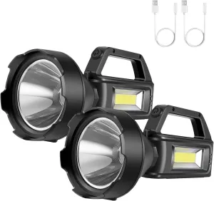 2 Pack Spotlight Flashlight, Rechargeable Handheld Searchlight, 4 Modes, High Lumens for Camping, Hiking, Hunting and Emergencies