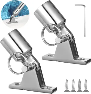 2 Pcs Bimini Top Hardware, Including Deck Hinge and Eye End Caps, 316 Stainless Steel Boat Hardware with Quick Release Pins, Bimini Top Fittings, Fit 7/8'' OD Round Tubing for Canopy