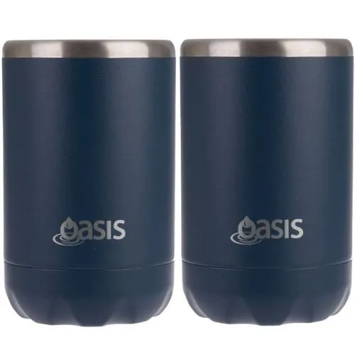 2 x Oasis Double Wall Vacuum Insulated Can Cooler Stainless Steel, 375ml - Navy
