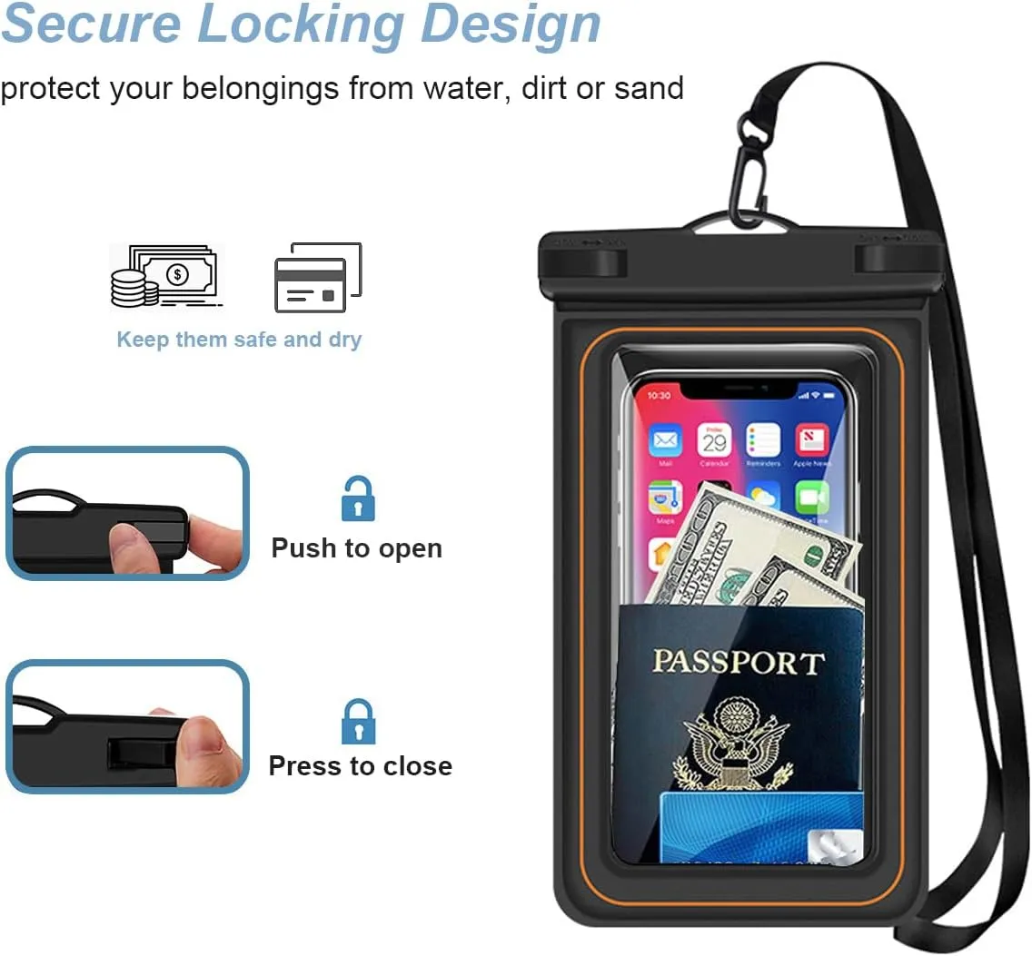 2 x Waterproof Floating Phone Pouch, Universal IPX8 Waterproof Case for iPhone Samsung Galaxy Series, 6.9" Dry Bag with Lanyard for Beach Pool Water Play Swimming