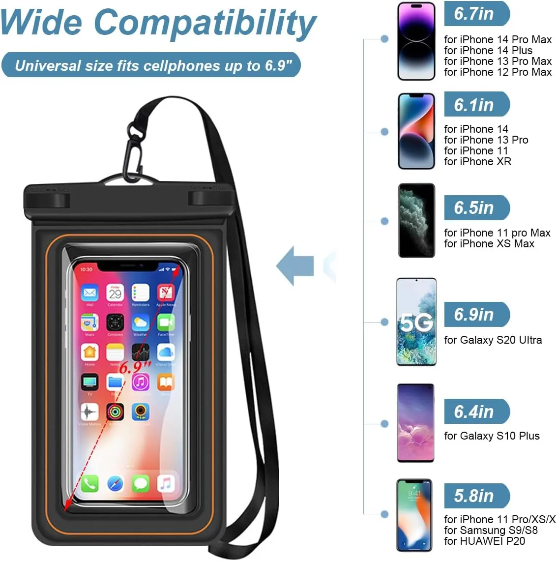 2 x Waterproof Floating Phone Pouch, Universal IPX8 Waterproof Case for iPhone Samsung Galaxy Series, 6.9" Dry Bag with Lanyard for Beach Pool Water Play Swimming