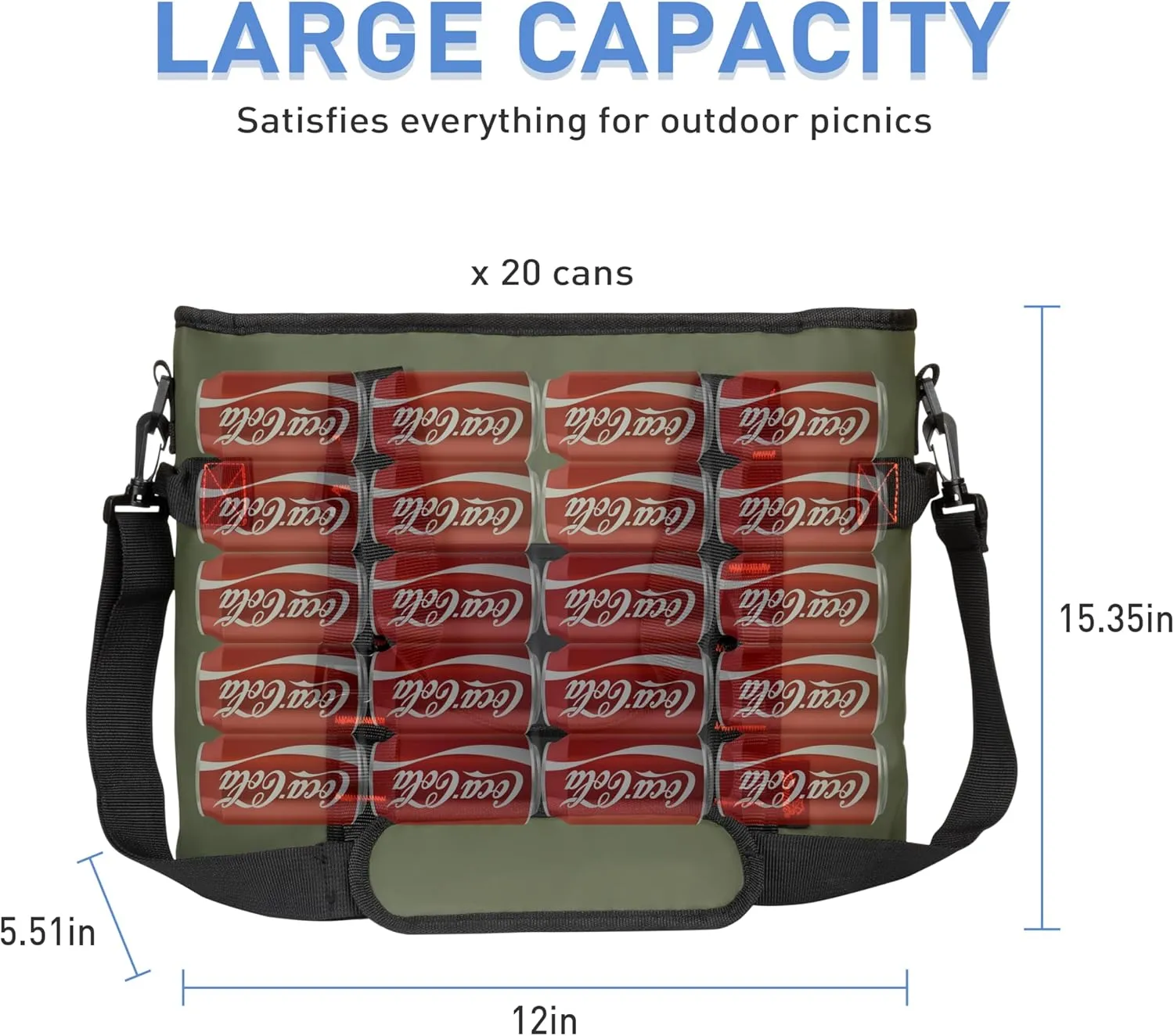 20 Cans Insulated Cooler Bag, Collapsible Leakproof Outdoor Portable Cooler with Zippered, Reusable Portable Grocery Cooler Bags for Travel, Picnic, Camping, Kayaking
